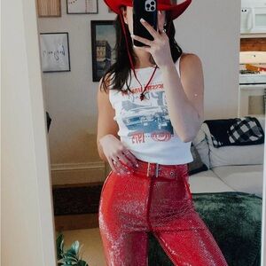 12th Tribe Red Rhinestone Pants XS